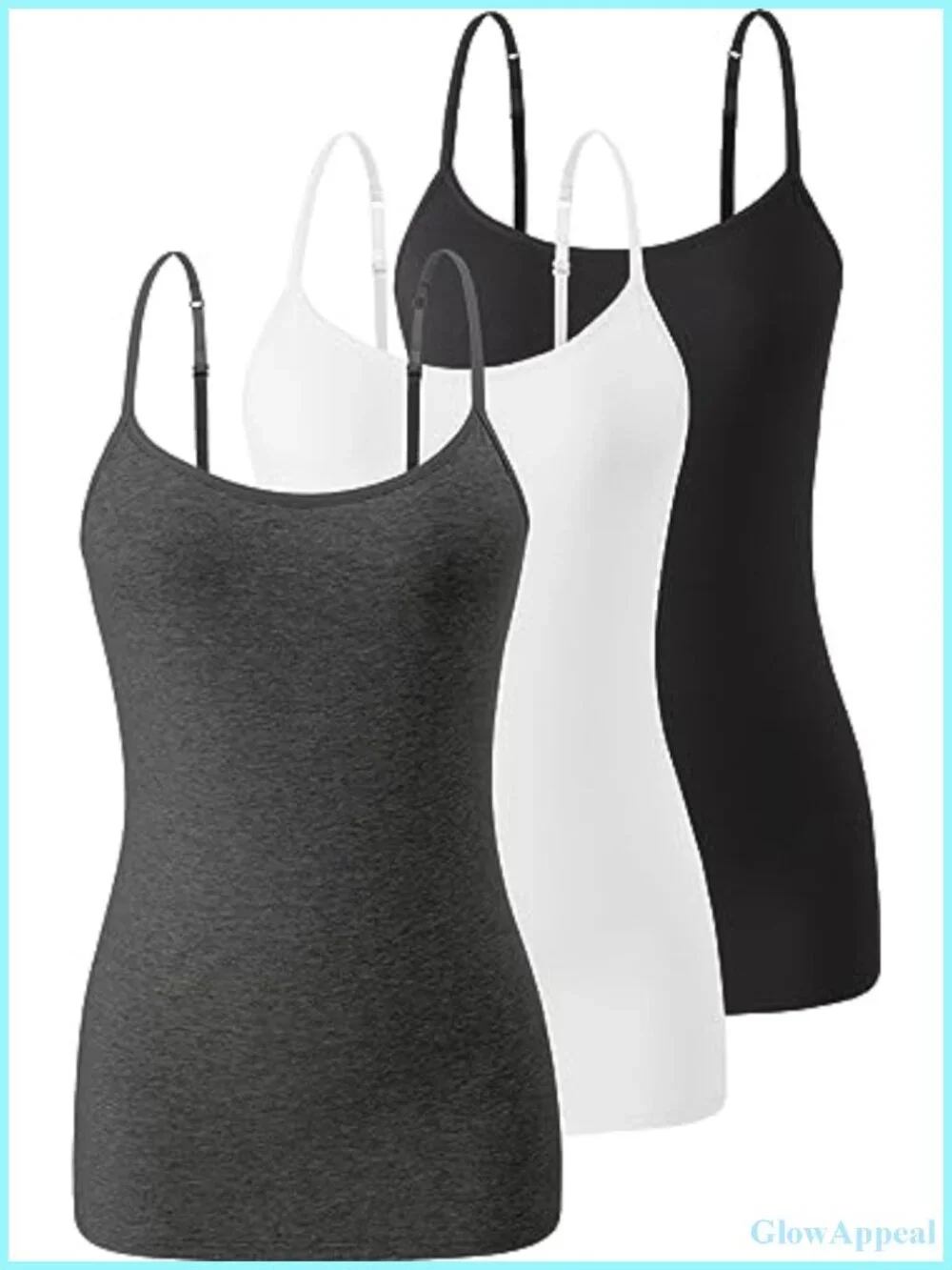 3 Pack Camisole Tops with Built-in Bra Adjustable Spaghetti Strap Cotton